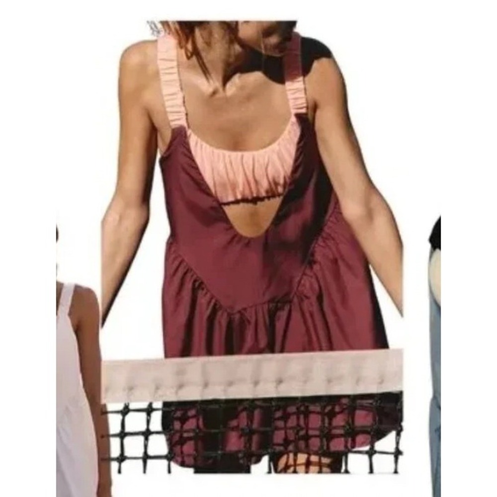Free People Movement One Two Punch Color Block Set Plum Peach Large OB1949330